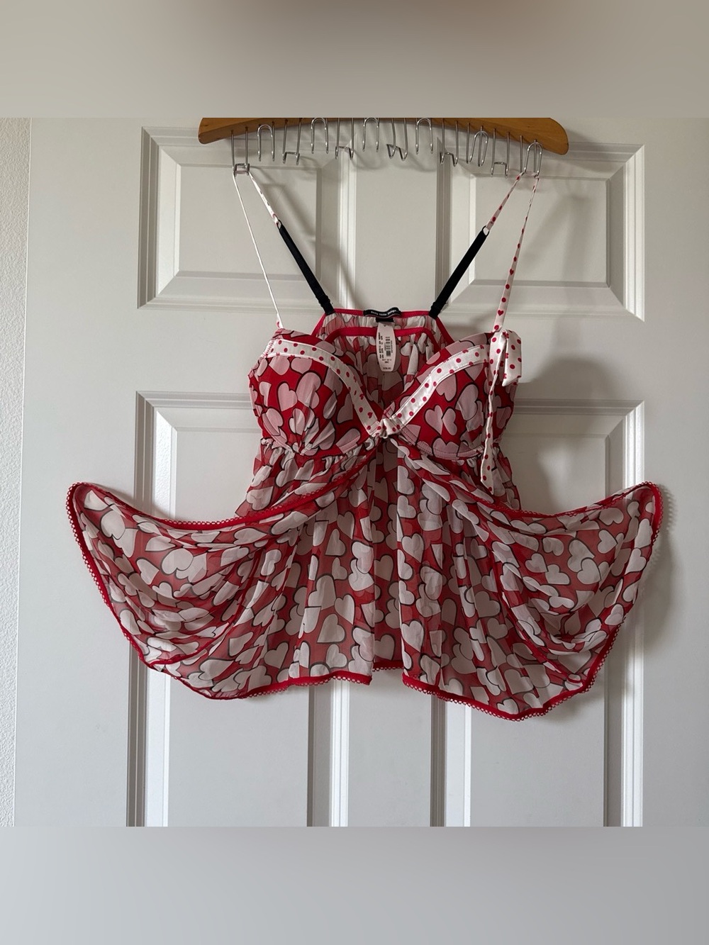 Victoria’s Secret Red and White Heart Print Babydoll Top! Size 36C